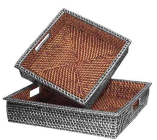 Cod.306 Vassoio quadro con rattan argento