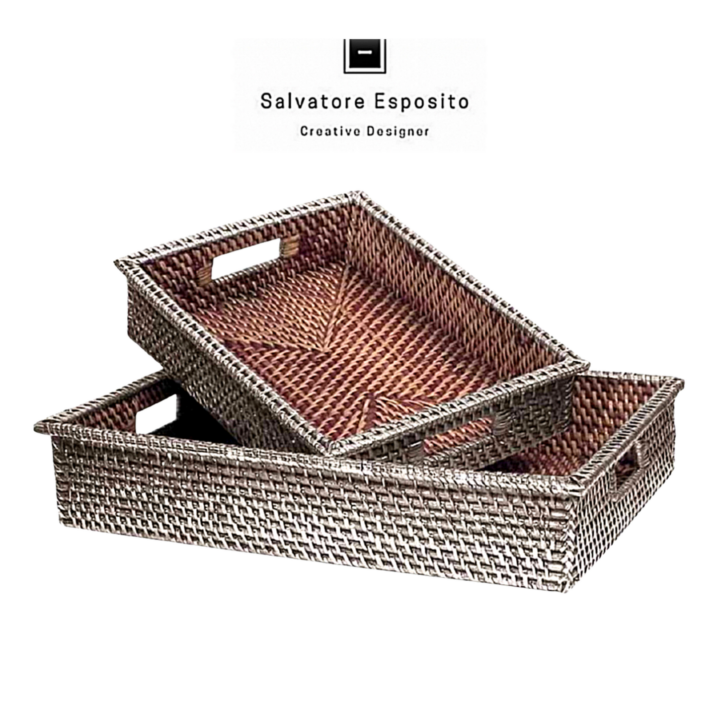 Cod.307 Vassoio rettangolare in Rattan rivestito in argento