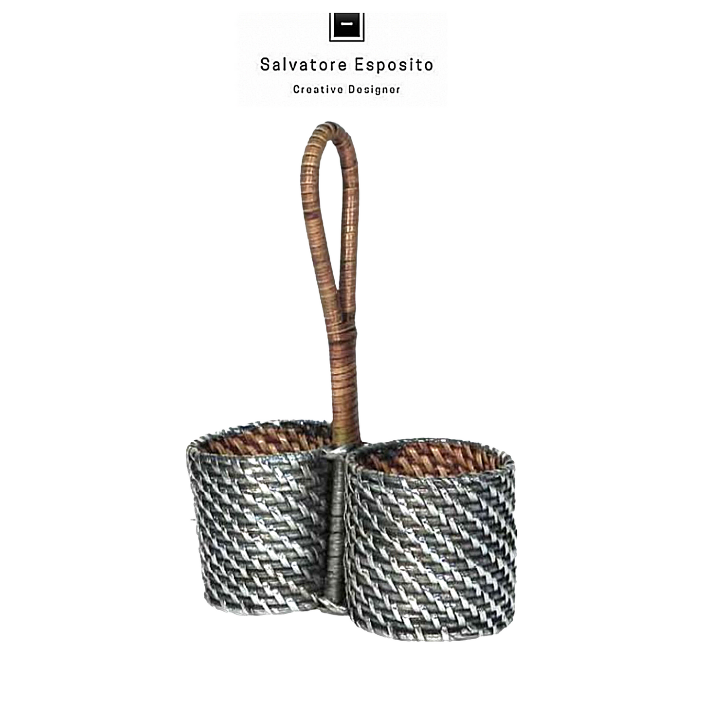 Cod.12019 Porta condimenti rattan argento