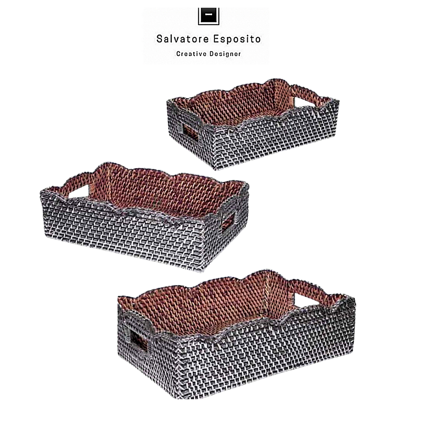 Cod.12027 Vassoio rettangolare rattan argento