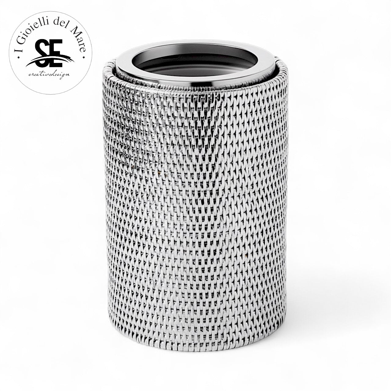 Portabottiglie in Rattan Rivestito in Argento con Glacette Termica artigianale in argento - I Gioielli del Mare