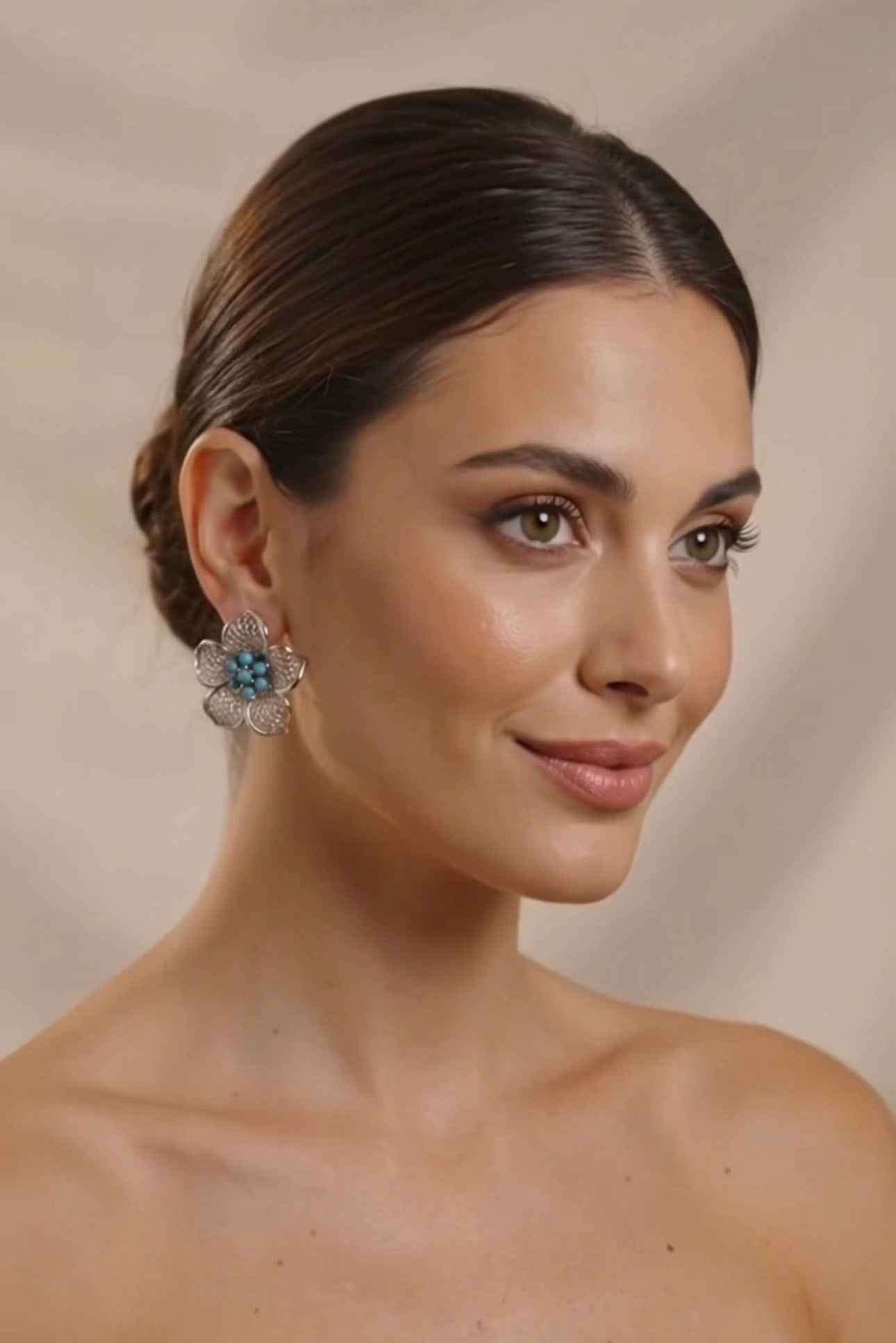 Orecchini fiori in argento e turchese fatti a mano