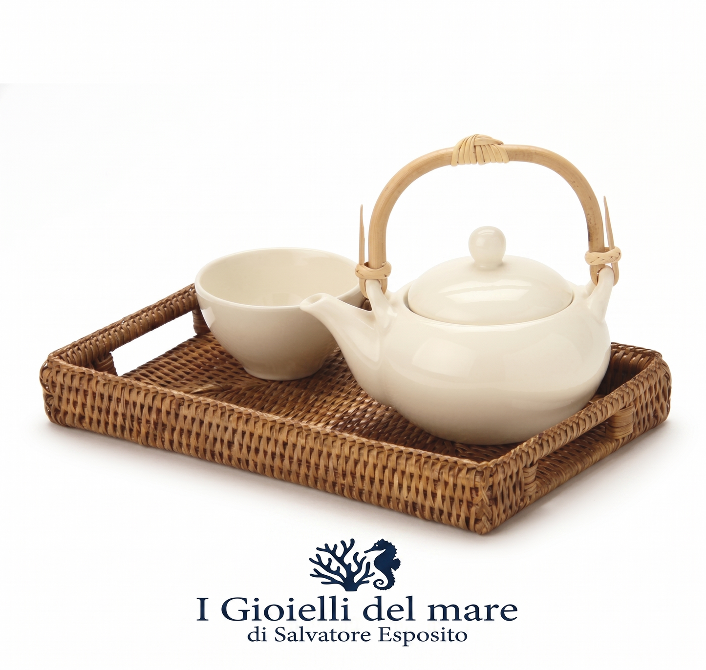Vassoio in rattan birmano naturale artigianale in argento - I Gioielli del Mare