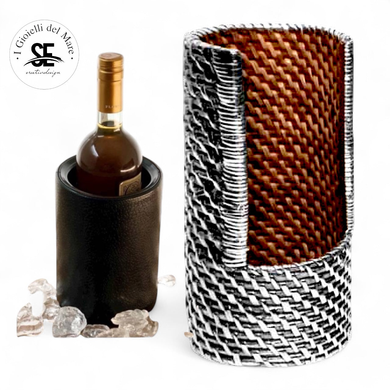 Cod.21237 Porta Champagne Glacette termica in rattan rivestito in argento 🆕