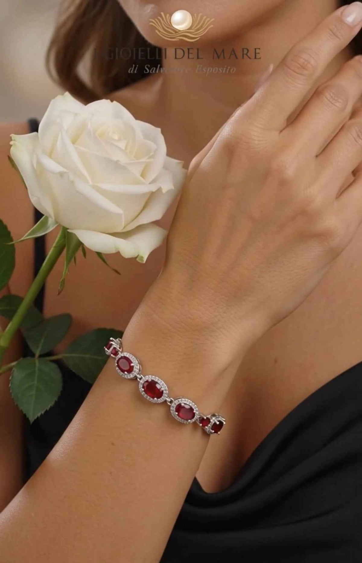 Bracciale in Argento con Granata Naturale – Chiusura Scorrevole | I Gioielli del Mare