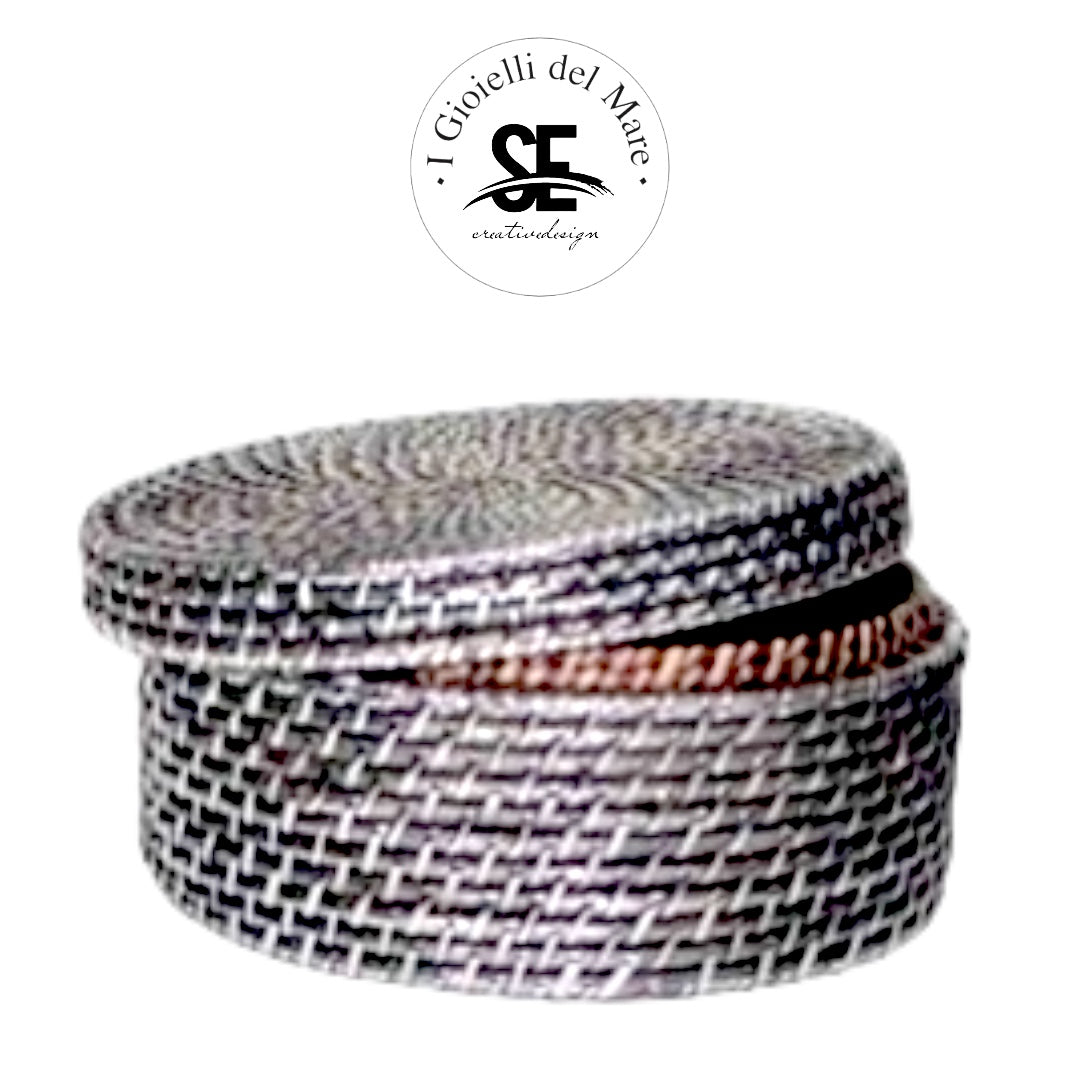 Cod.82044 Scatola tonda rattan in argento