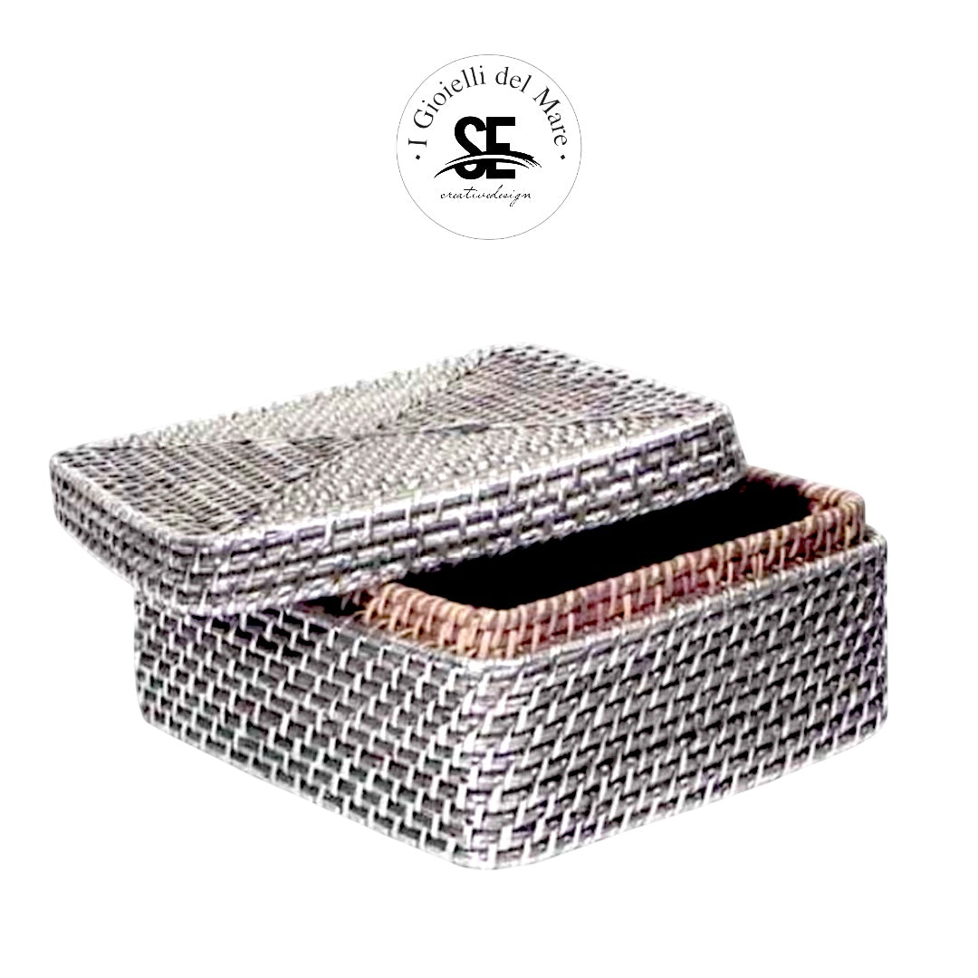 Cod.82045 Scatola quadra rattan in argento