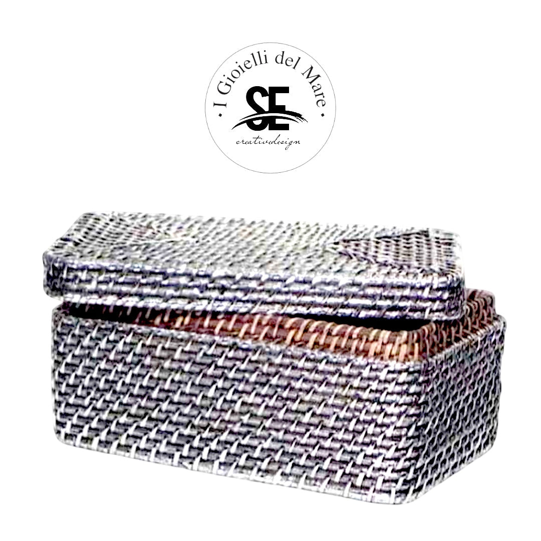 Cod.82046 Scatola rettangolare rattan in argento