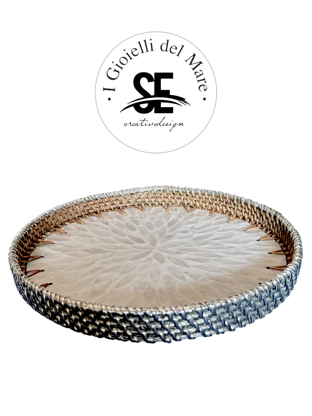 Cod.21214 Tris tondo in rattan con madreperla interno π