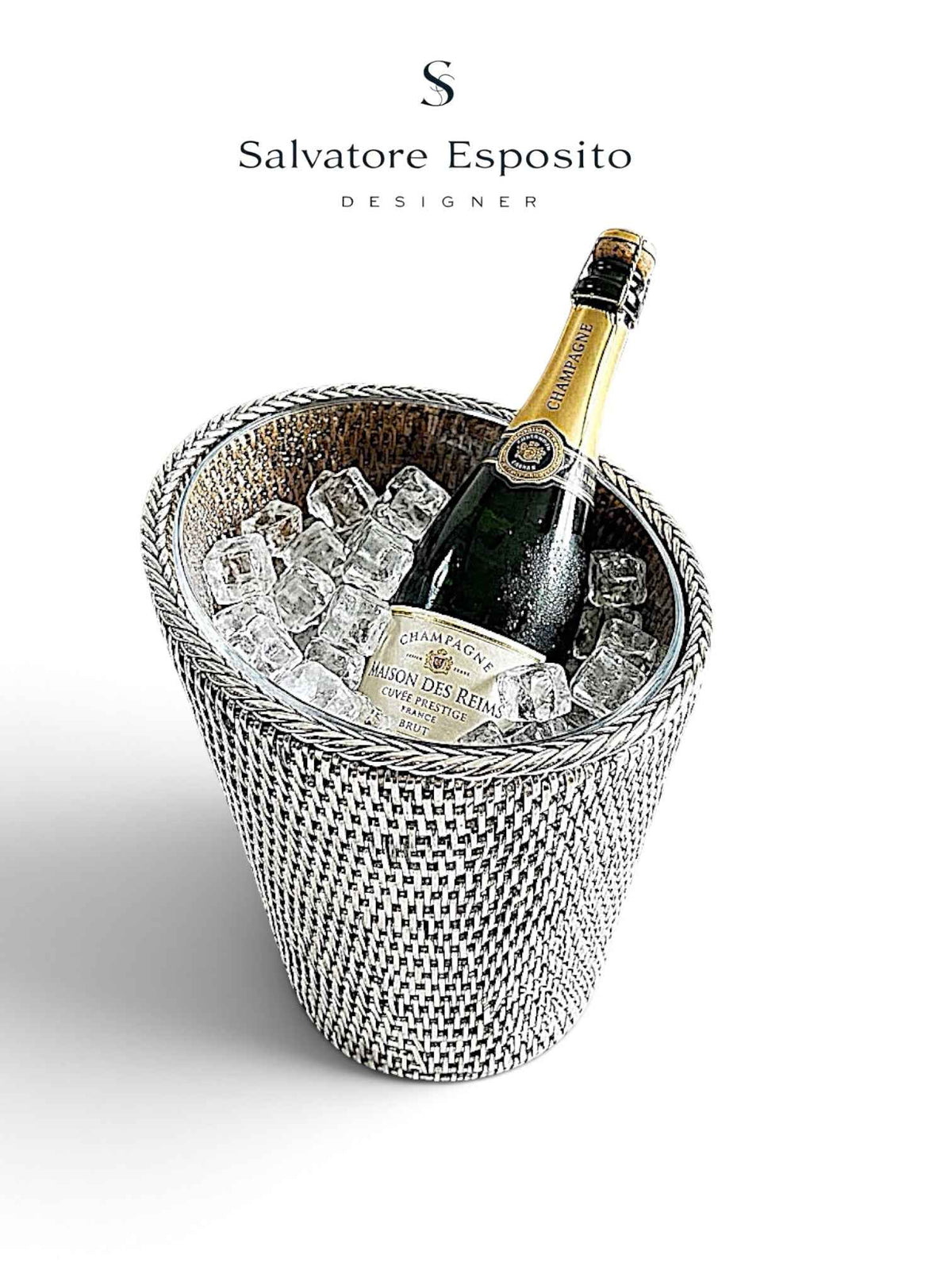 Secchiello portaghiaccio per champagne dal design intrecciato argentato