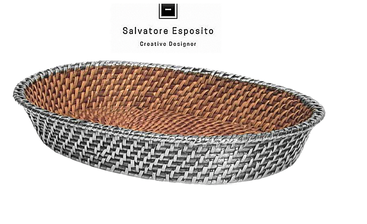 Cod.333 Cesto ovale rattan in argento