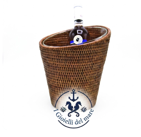 Secchiello per champagne rattan naturale birmano artigianale in argento - I Gioielli del Mare