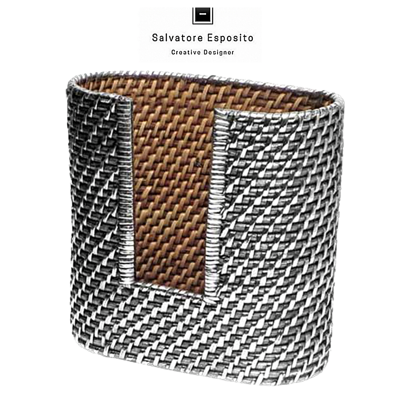 Cod.2583 Porta bicchiere in rattan rivestito in argento