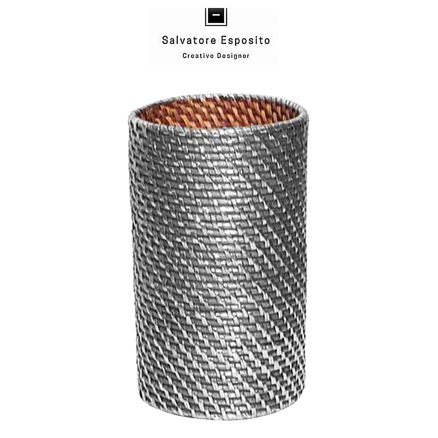 Cod.324 Portabottiglia in rattan rivestito in argento