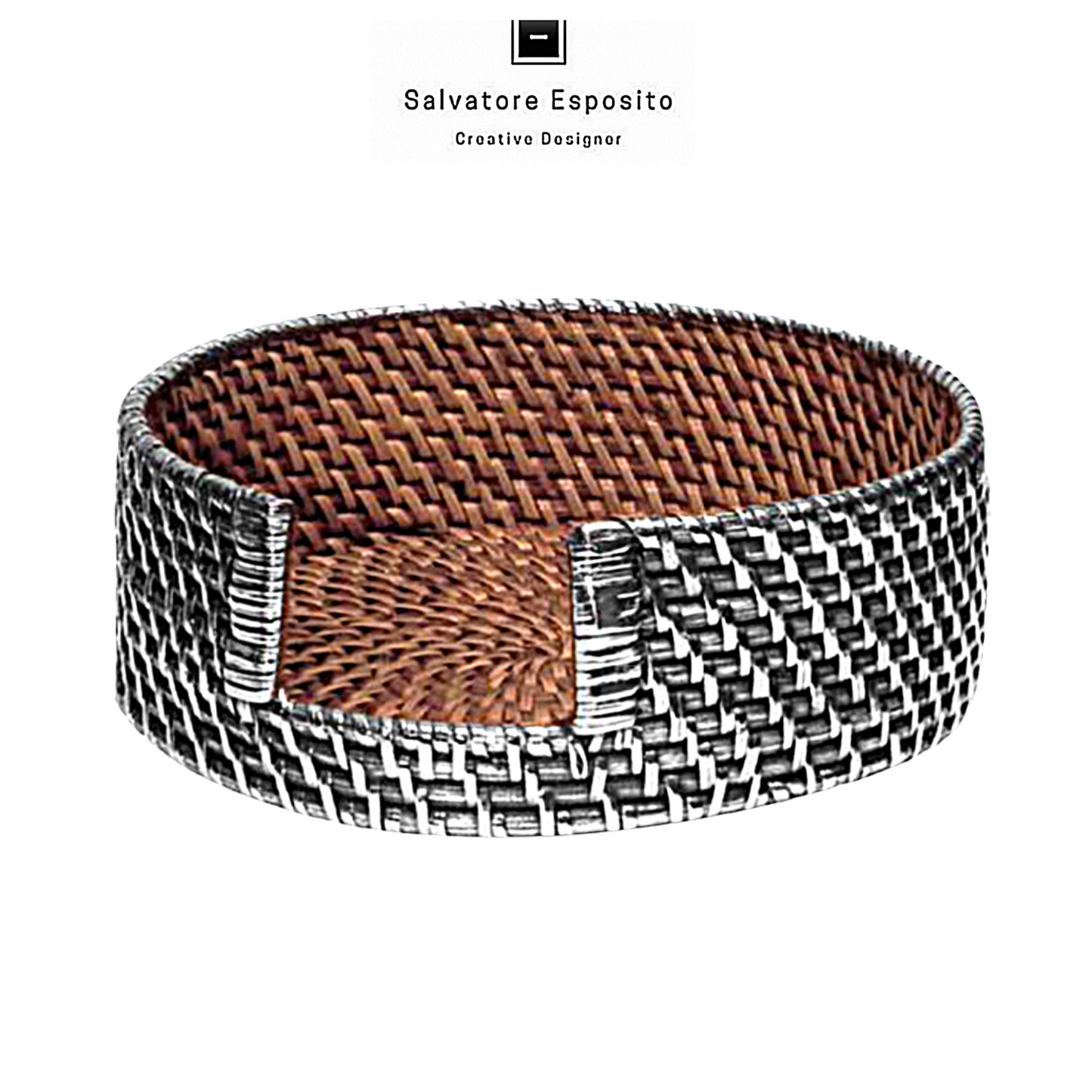 Cod.2582 Porta piatti in rattan rivestito in argento