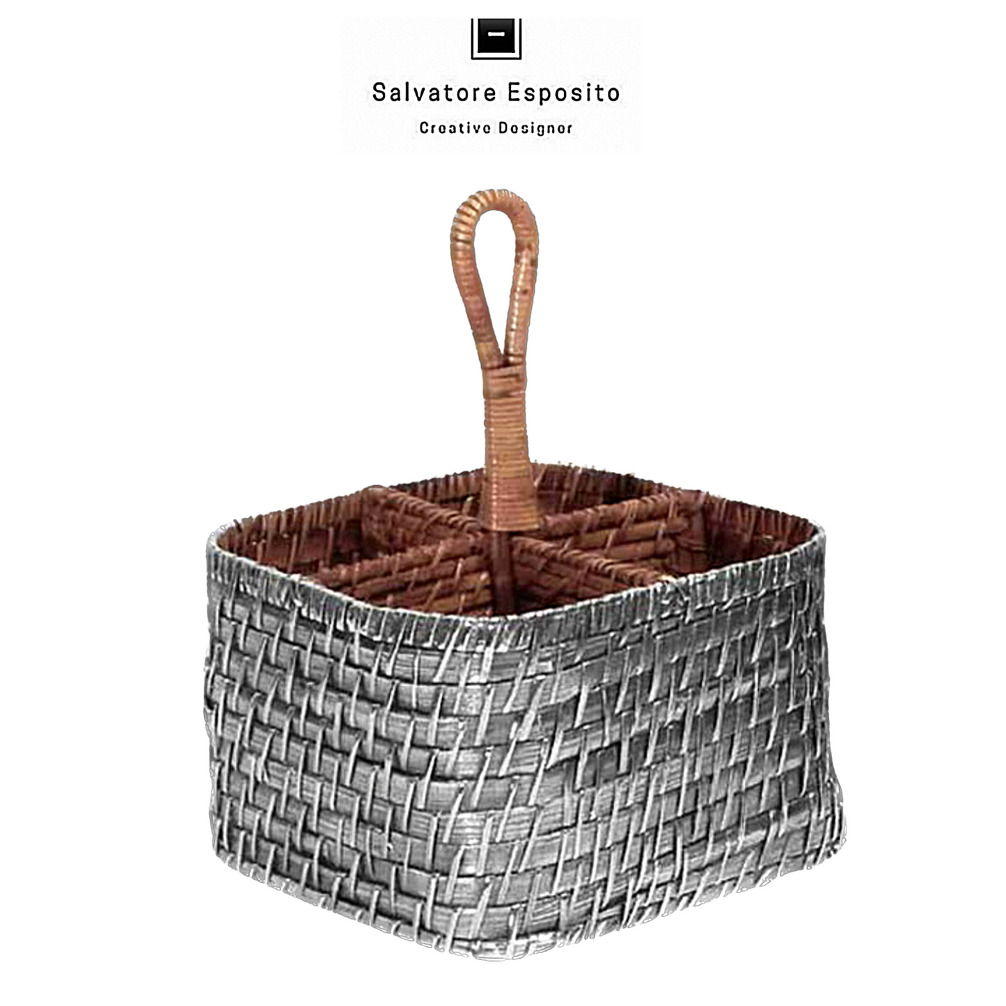 Cod.21002 Portaposate in rattan rivestito in argento