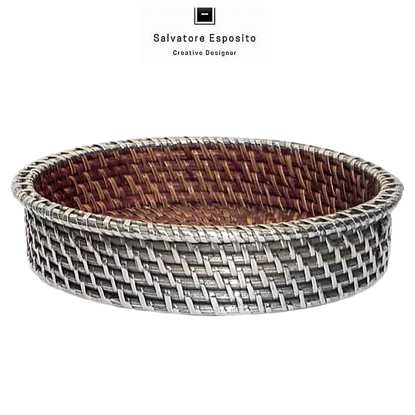 Cod.10139 Svuota tasche rattan rivestito in argento