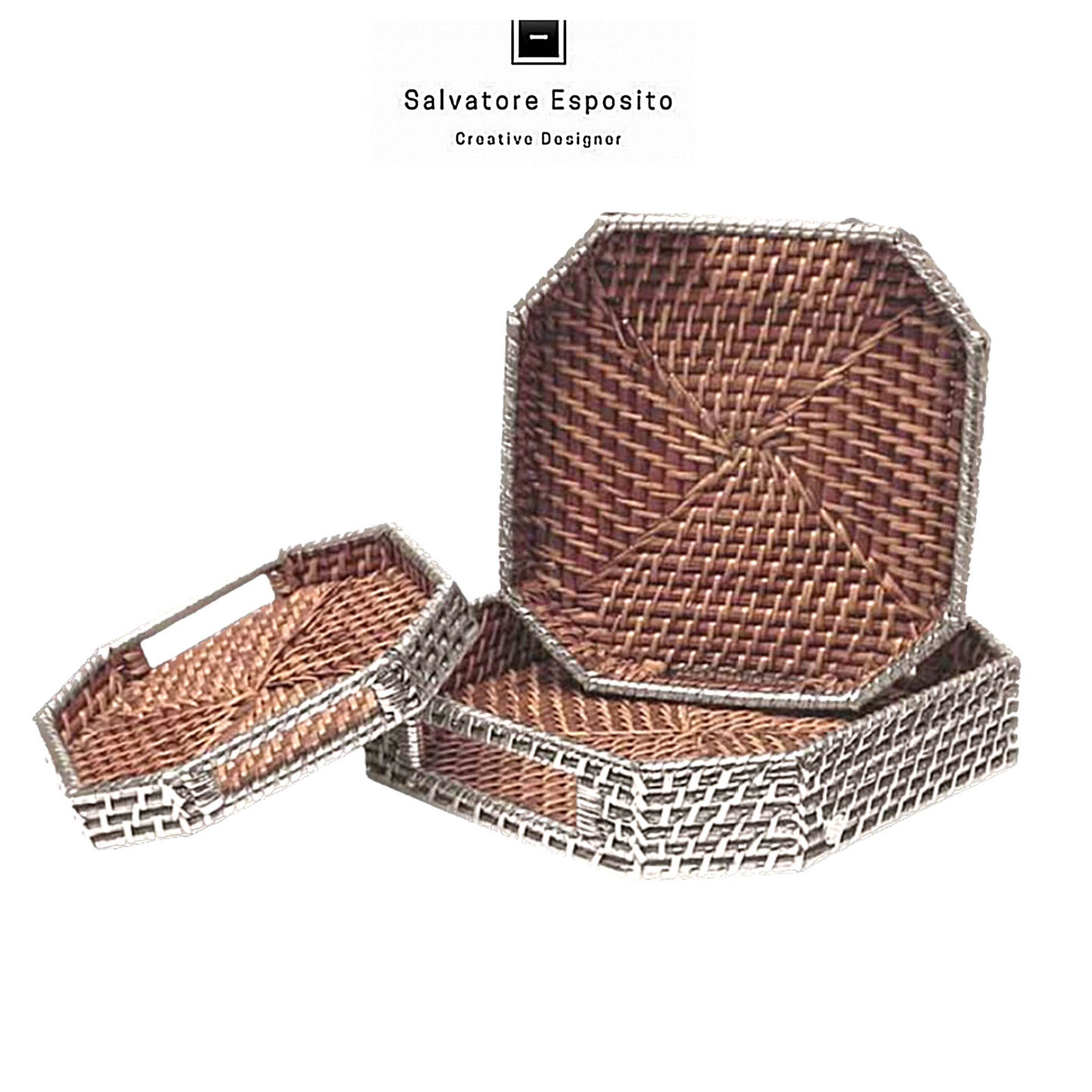 Cod.82042 Tris svuota tasche in rattan argento