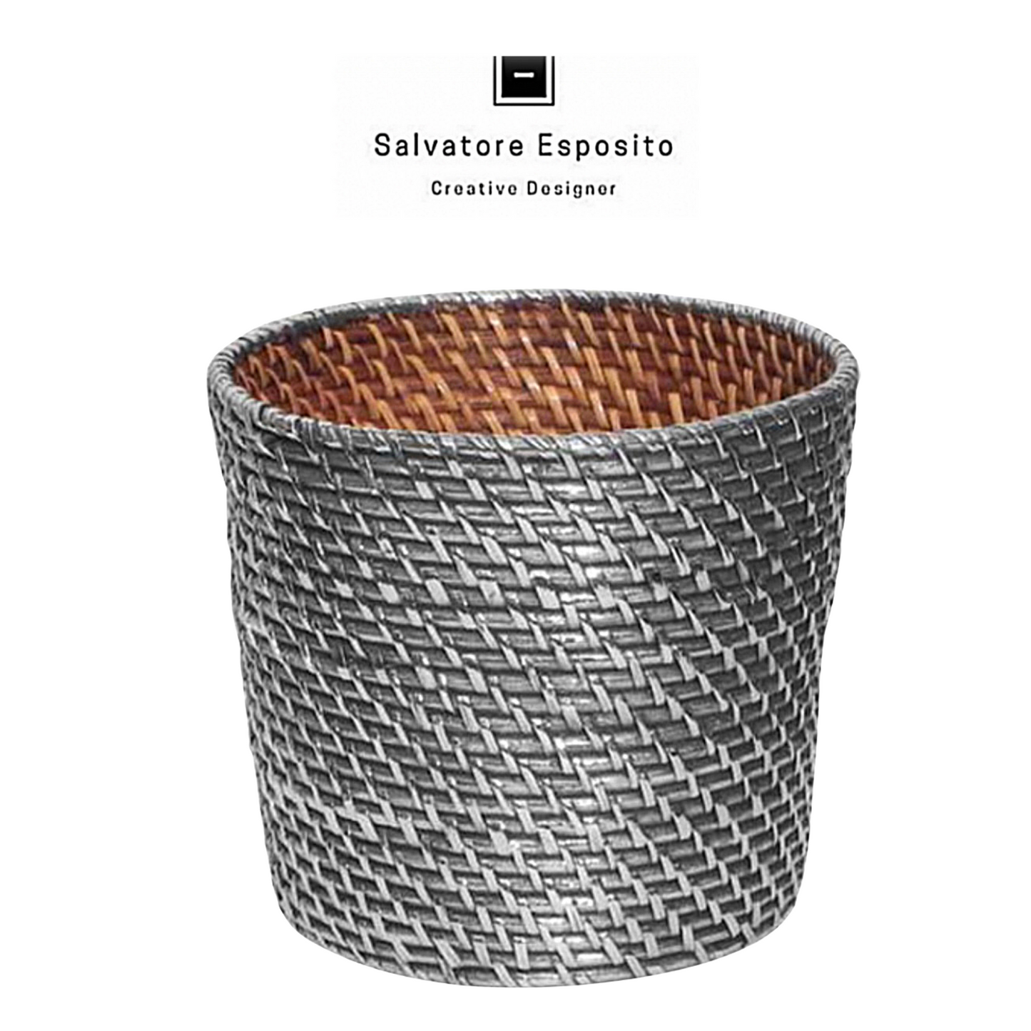 Cod.82298 Vaso in rattan naturale rivestito argento