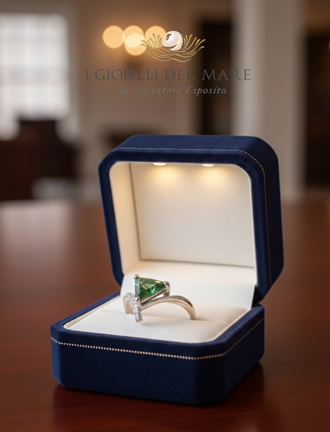 Anello in oro bianco e brillanti con smeraldo taglio a triangolo (Info su richiesta)