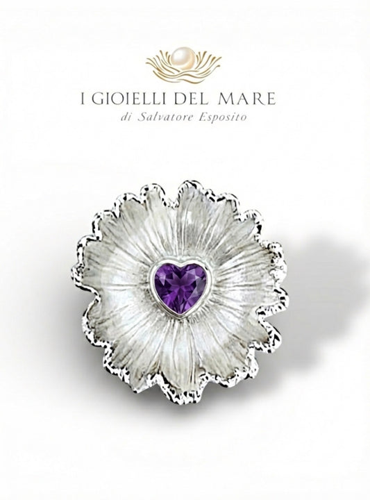 Ciondolo margherita naturale in argento con Ametista