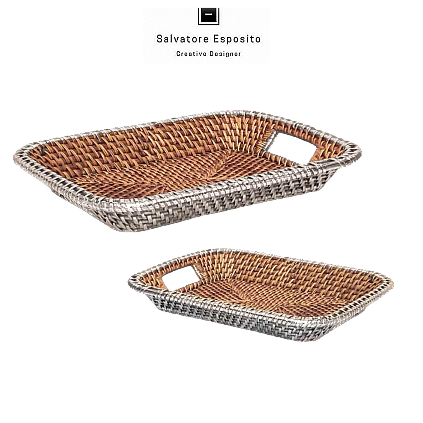 Cod.20098 Vassoio rettangolare con manici in argento