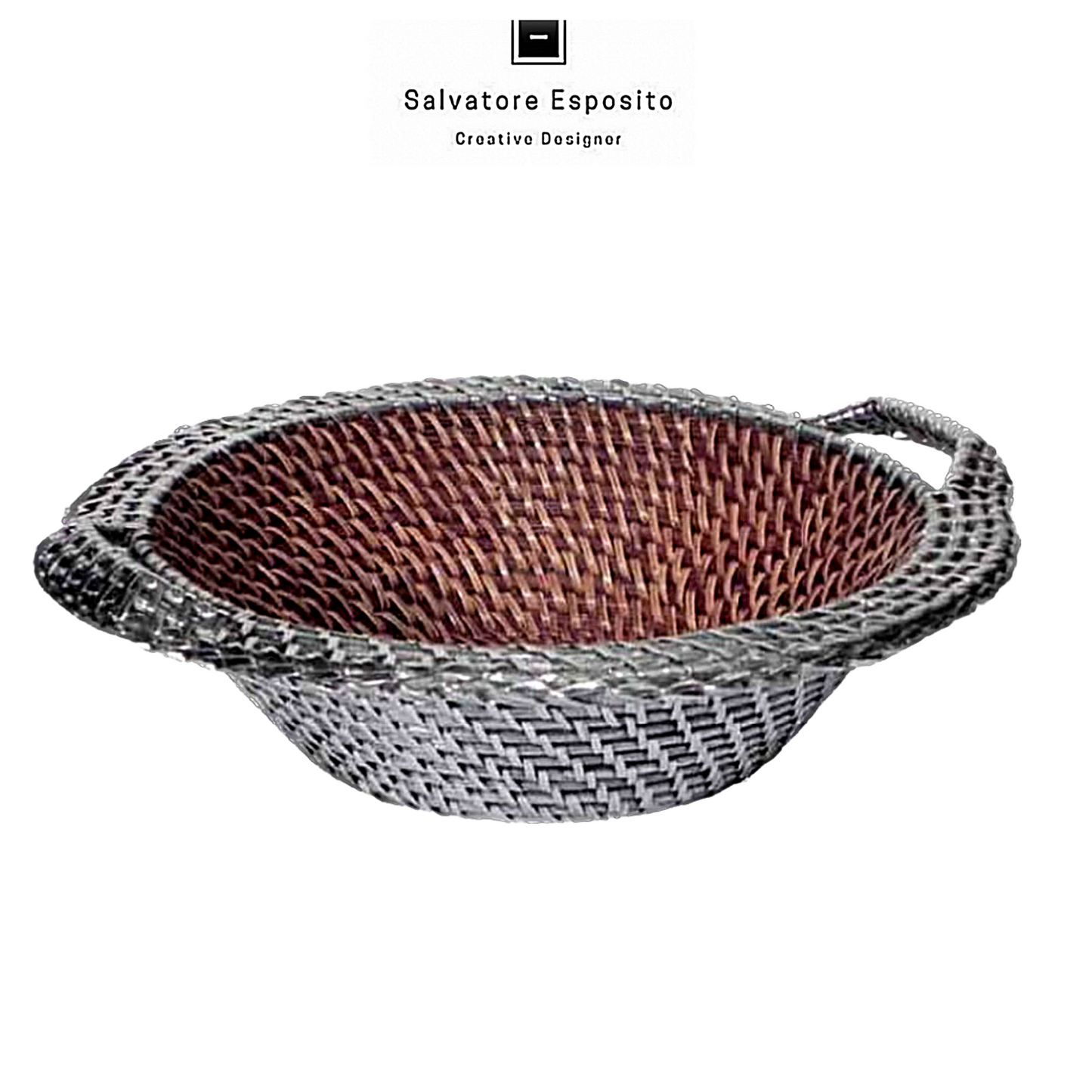Cod.12035  Centro tavola rattan in argento