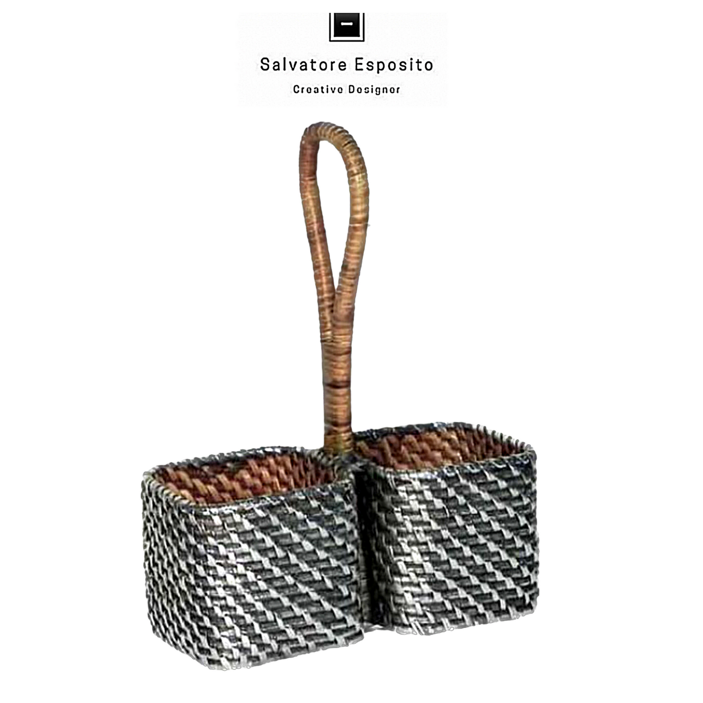 Cod.12019 Porta condimenti rattan argento