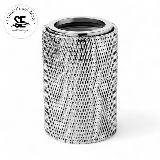 Portabottiglie in Rattan Rivestito in Argento con Glacette Termica artigianale in argento - I Gioielli del Mare