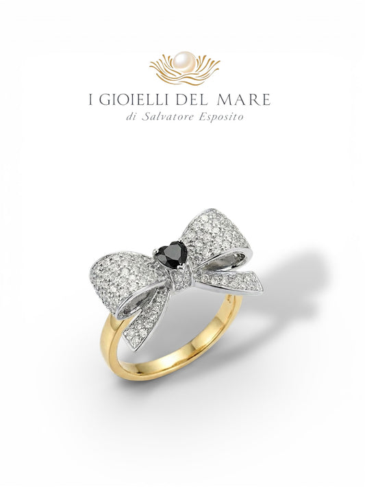 Anello oro con brillantini e diamante a cuore (Info su richiesta)