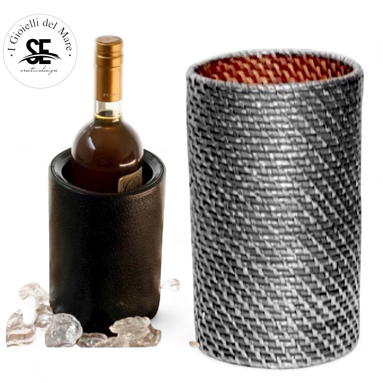 Cod.21237 Porta Champagne Glacette termica in rattan rivestito in argento 🆕
