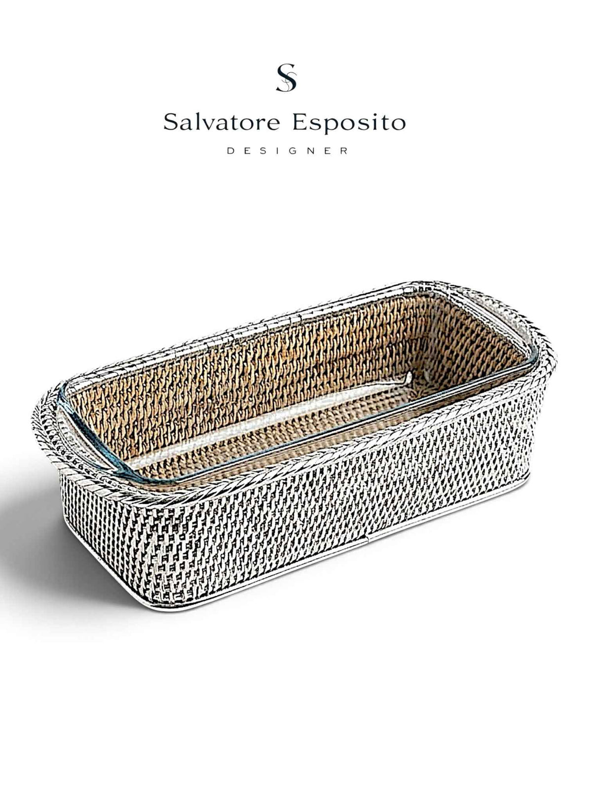 Terrina o porta torta in rattan intrecciato con pirofila Pyrex 1,8 L