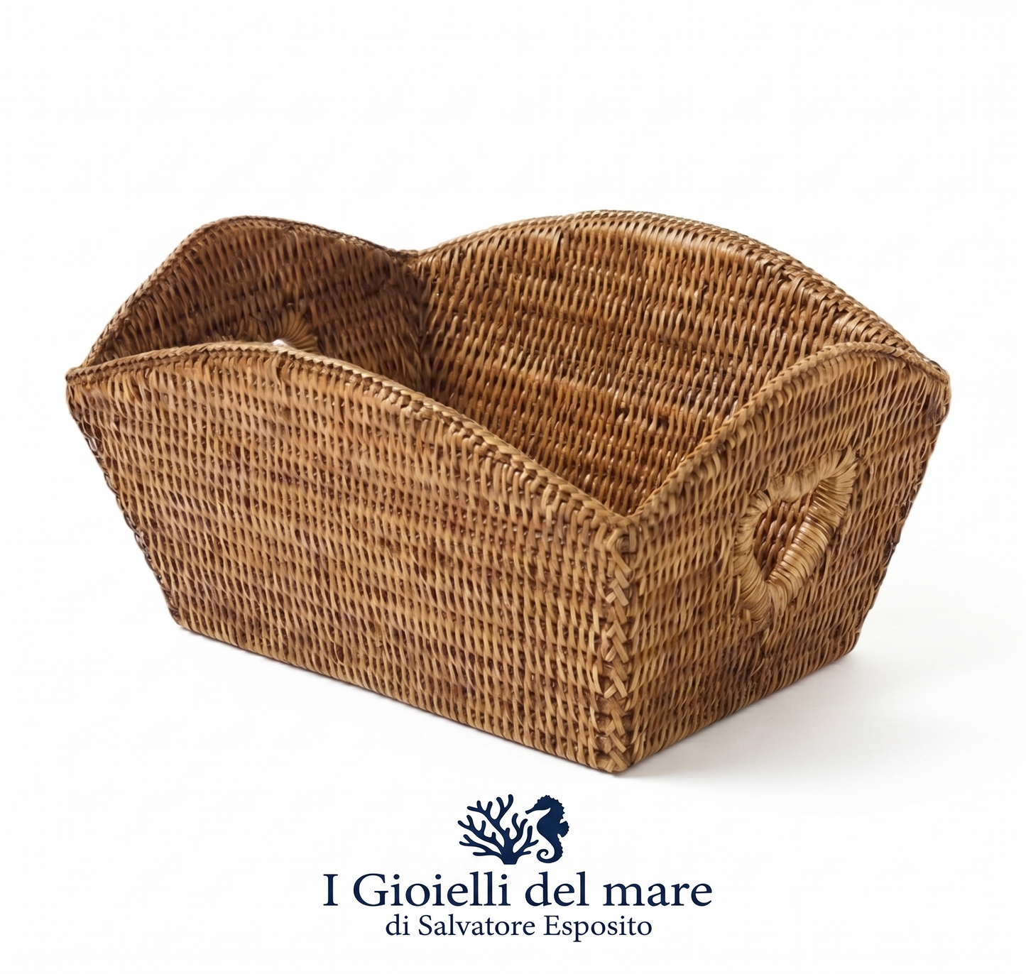 Cestino rattan naturale birmano con cuori artigianale in argento - I Gioielli del Mare