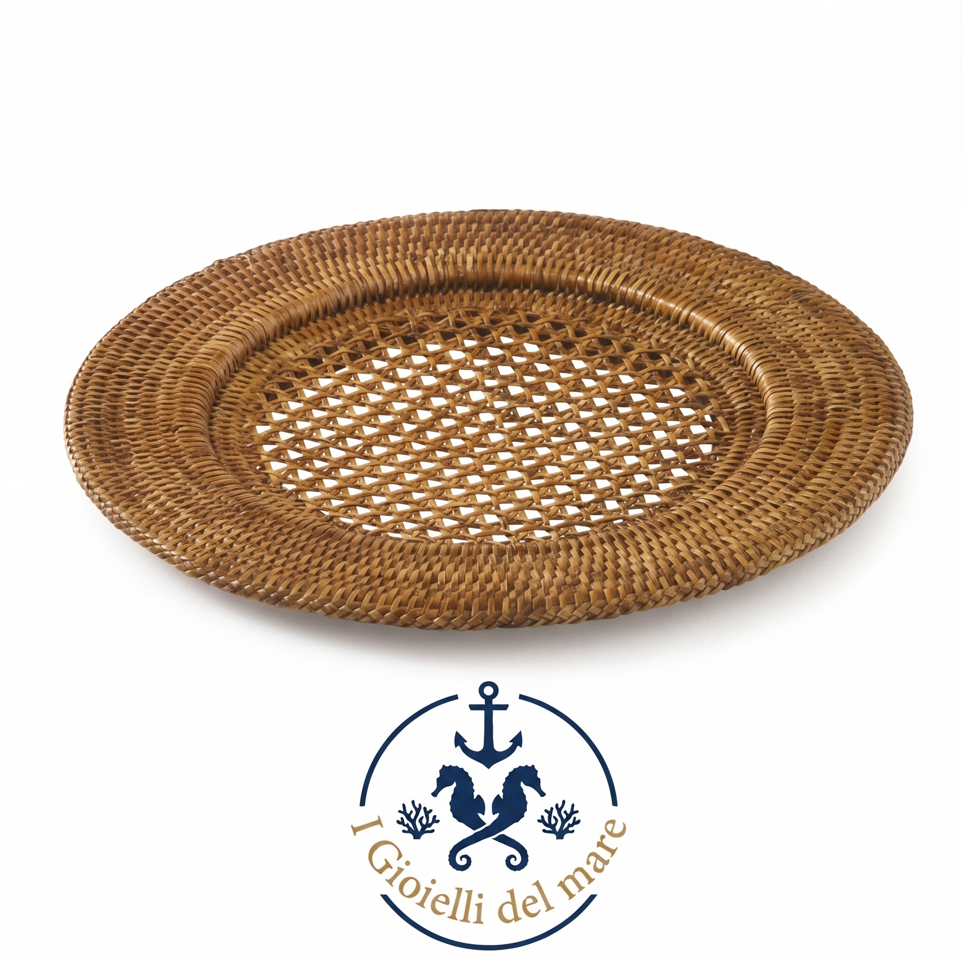 Sottopiatto in rattan birmano naturale artigianale in argento - I Gioielli del Mare