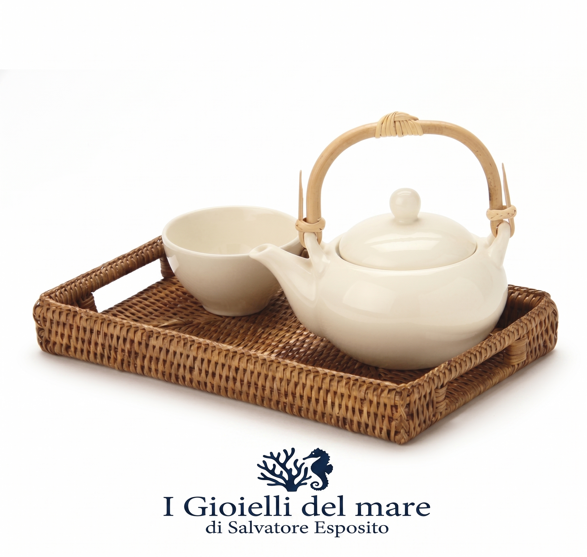 Vassoio in rattan birmano naturale artigianale in argento - I Gioielli del Mare