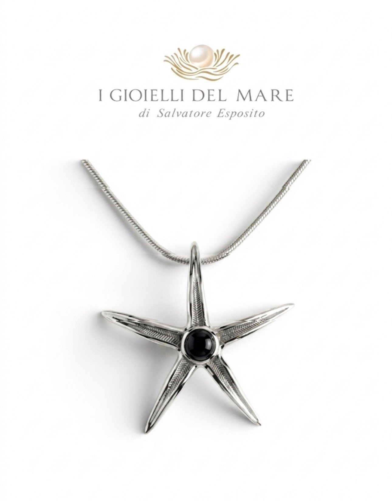 Ciondolo Stella marina naturale in argento con pietre dure artigianale in argento - I Gioielli del Mare