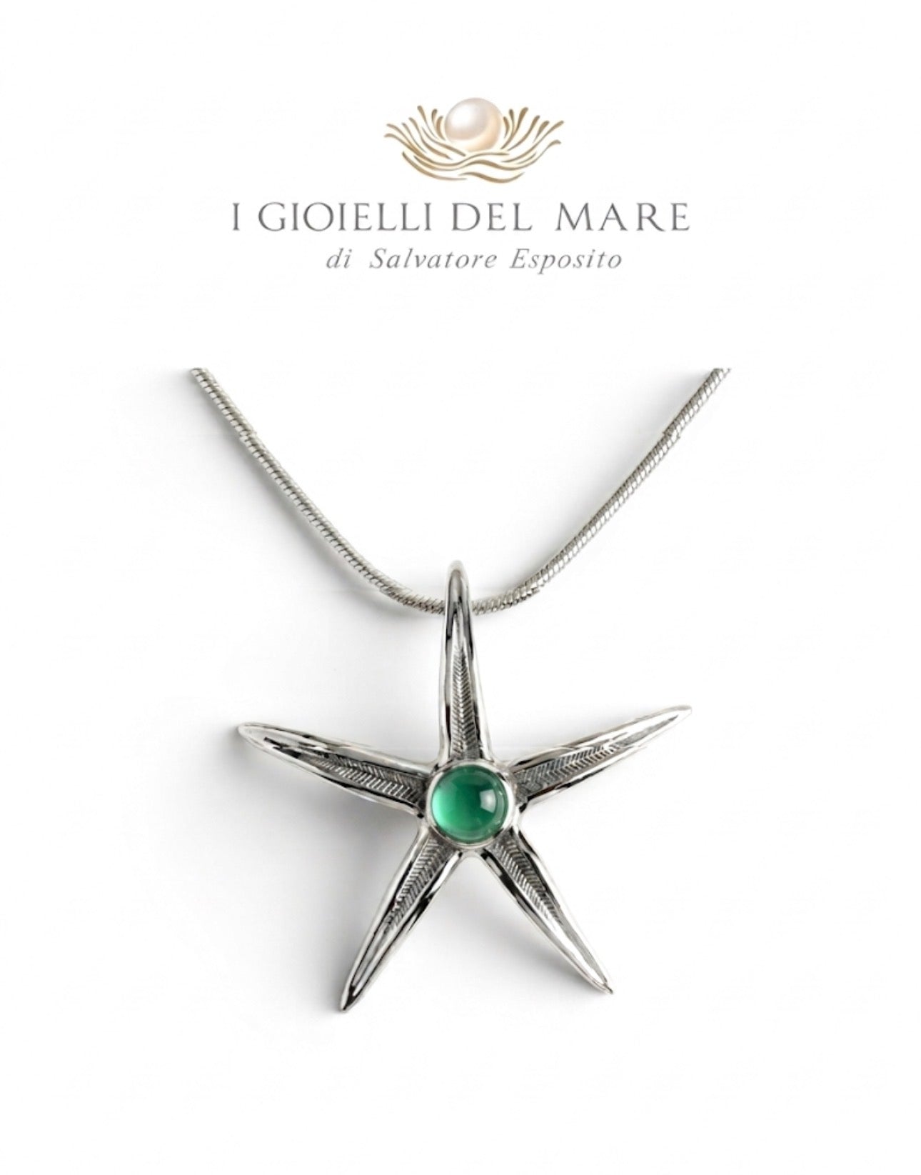Ciondolo Stella marina naturale in argento con pietre dure artigianale in argento - I Gioielli del Mare