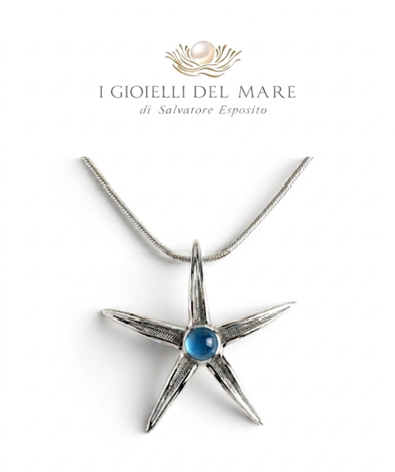 Ciondolo Stella marina naturale in argento con pietre dure artigianale in argento - I Gioielli del Mare