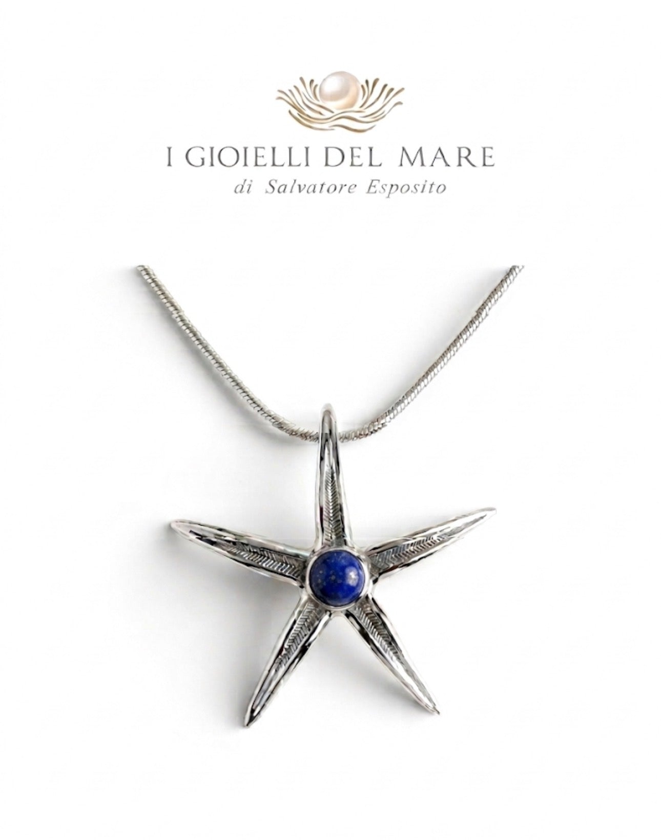 Ciondolo Stella marina naturale in argento con pietre dure artigianale in argento - I Gioielli del Mare