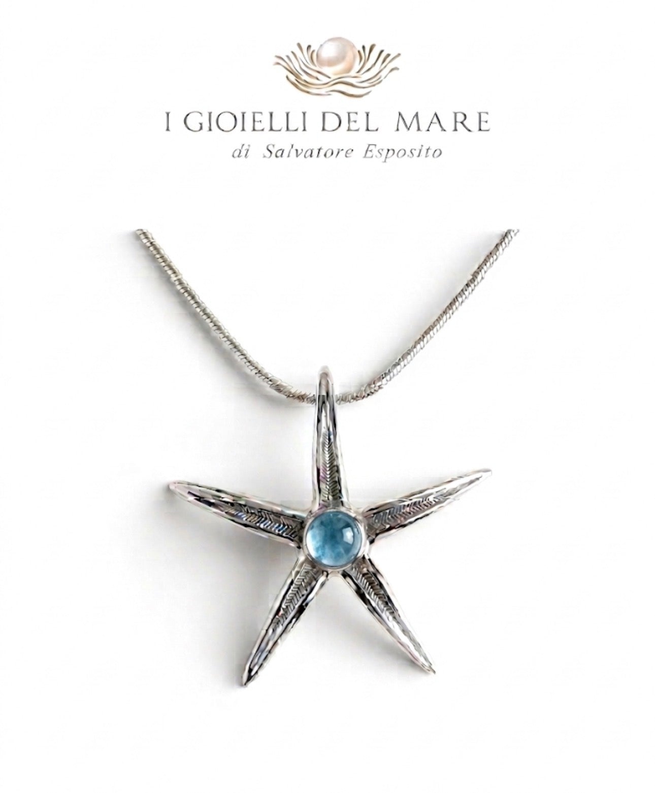 Ciondolo Stella marina naturale in argento con pietre dure artigianale in argento - I Gioielli del Mare