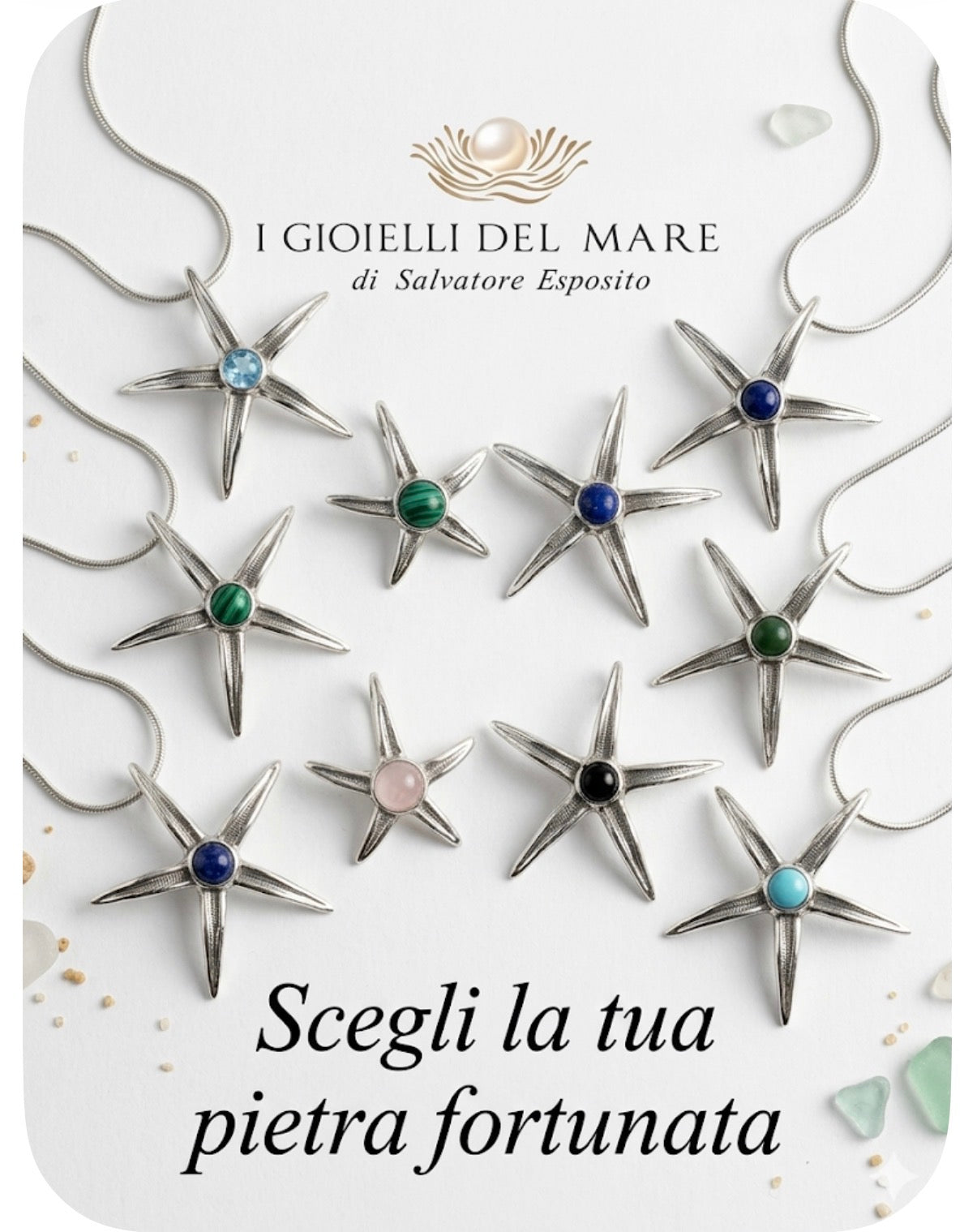 Ciondolo Stella marina naturale in argento con pietre dure artigianale in argento - I Gioielli del Mare
