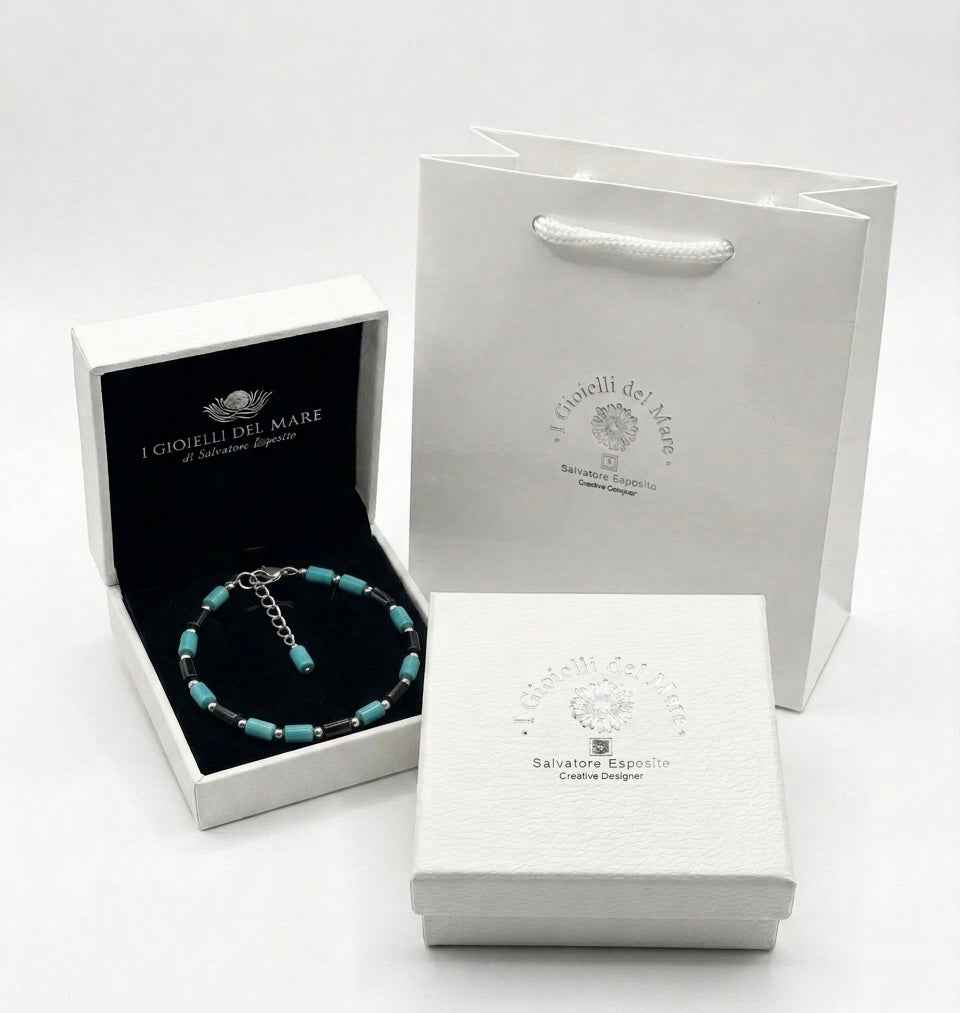 Bracciale uomo turchese e onice in argento nella confezione regalo I Gioielli del Mare