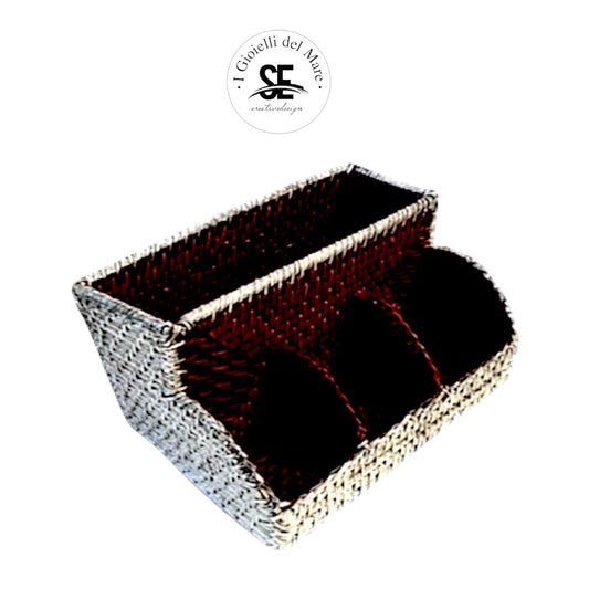 Cod.MA29206 Set ufficio completo in rattan rivestito in argento