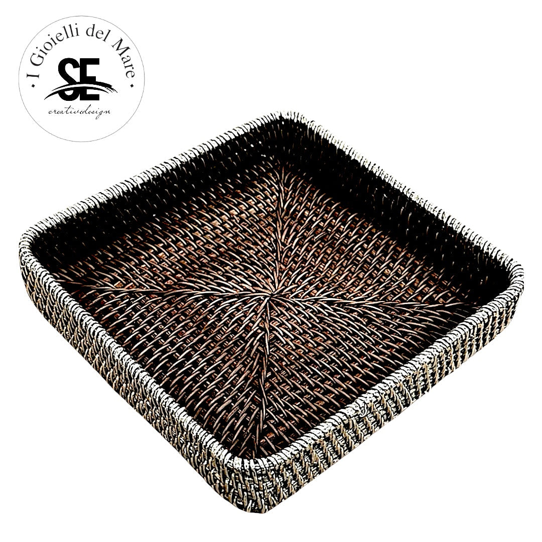 Cod.21217 Svuota tasche quadro rattan rivestito in argento 🆕
