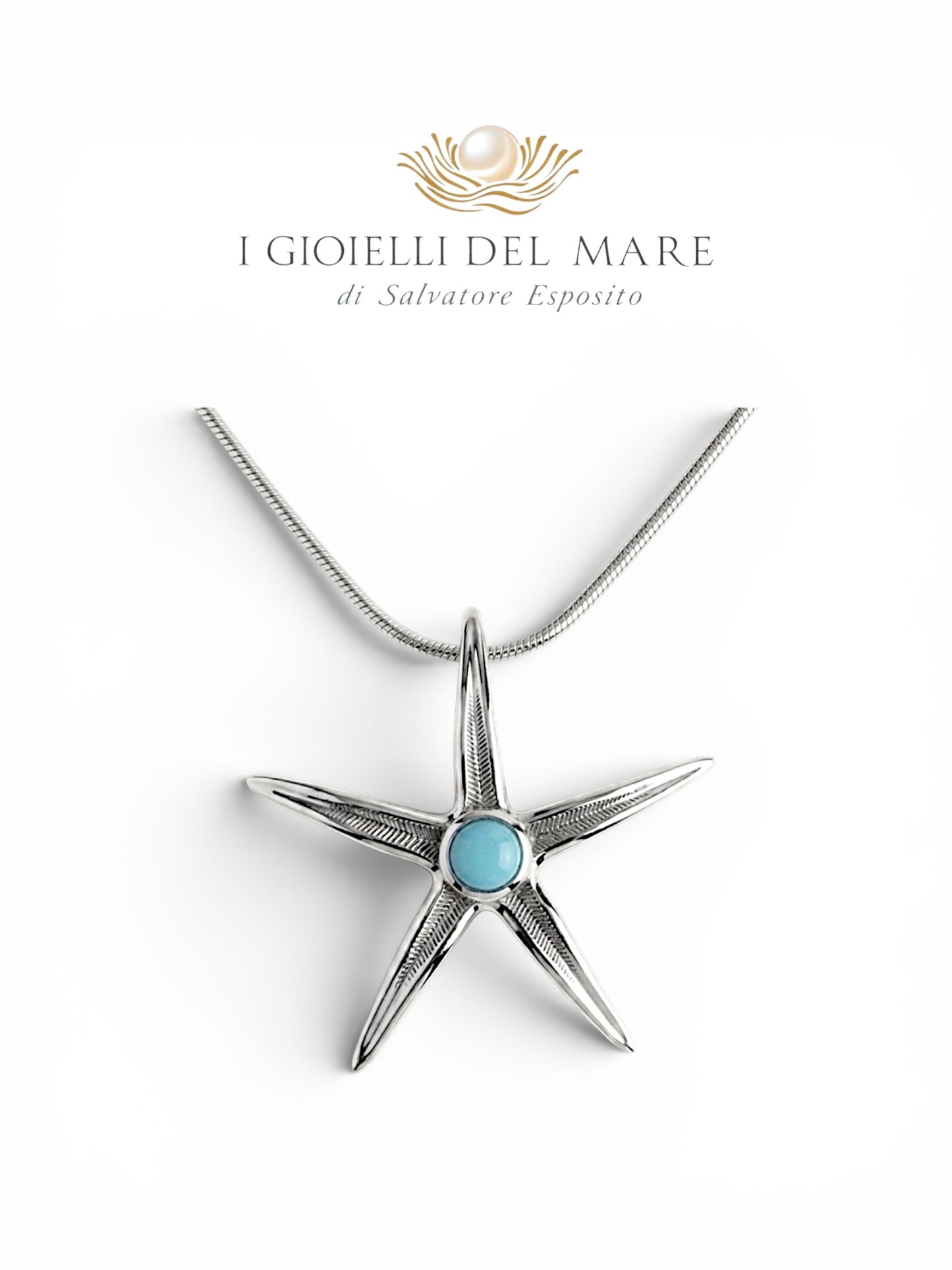Ciondolo Stella marina naturale in argento con pietre dure artigianale in argento - I Gioielli del Mare