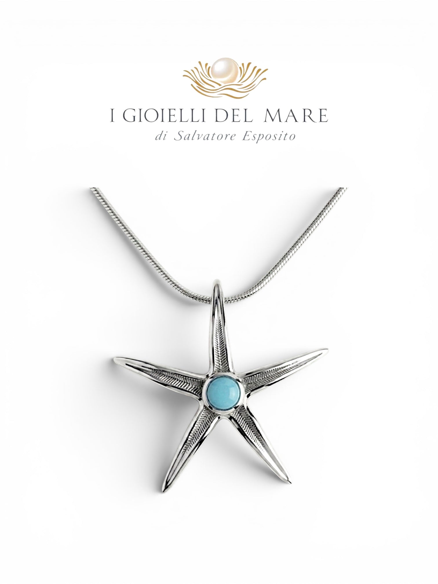 Ciondolo Stella marina naturale in argento con pietre dure artigianale in argento - I Gioielli del Mare