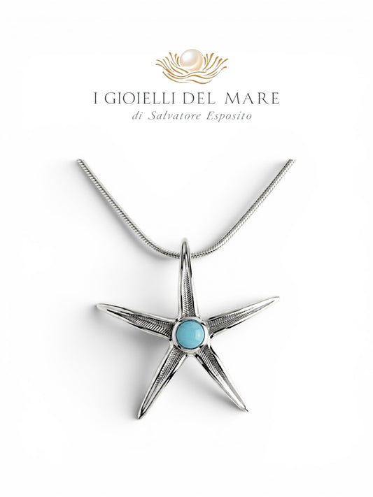 Ciondolo Stella marina naturale in argento con pietre dure