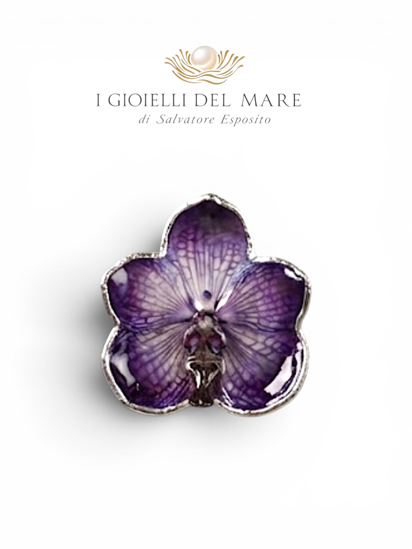 Ciondolo orchidee naturale rivestite con un lamina di argento puro artigianale in argento - I Gioielli del Mare