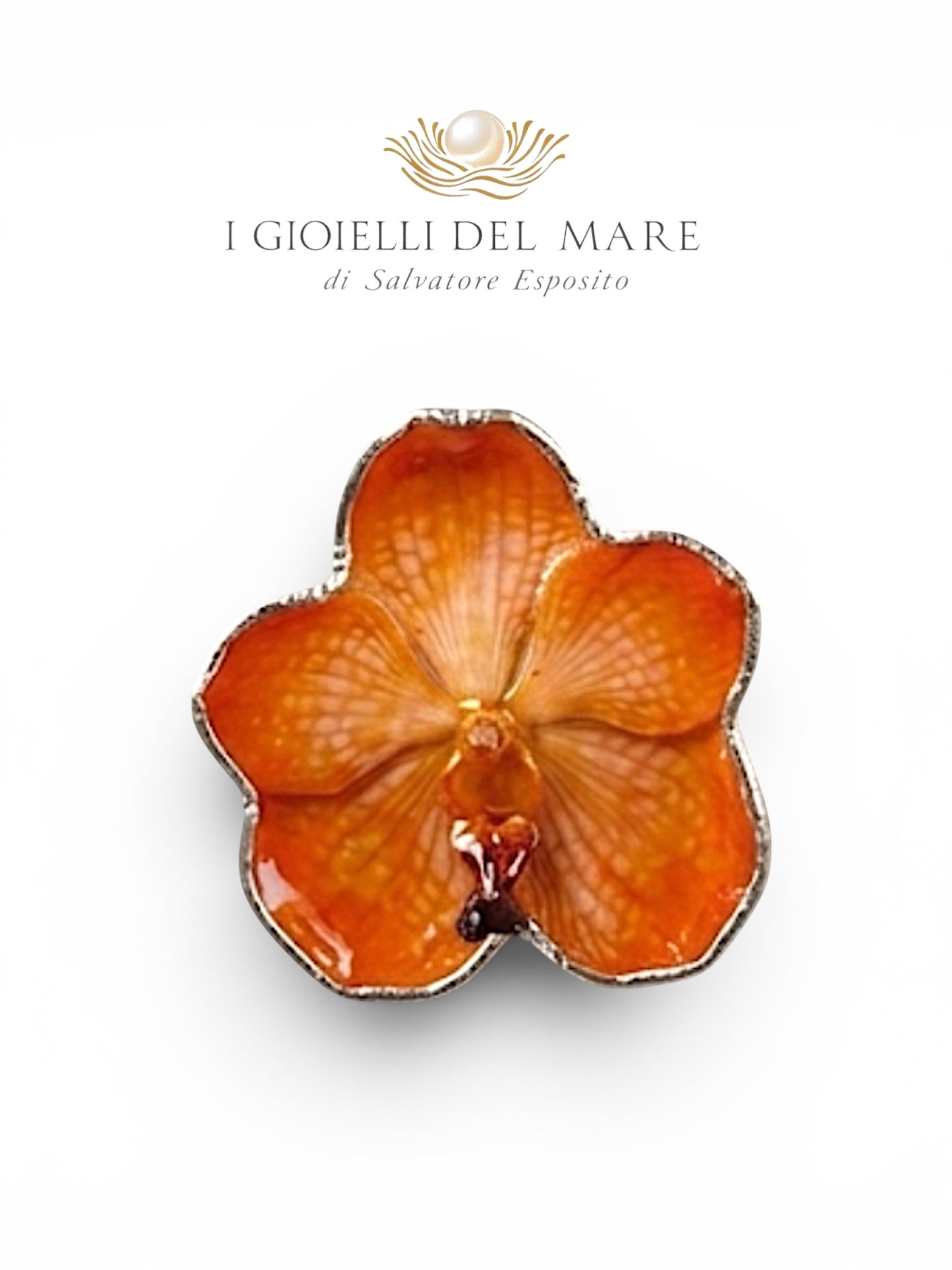 Ciondolo orchidee naturale rivestite con un lamina di argento puro artigianale in argento - I Gioielli del Mare