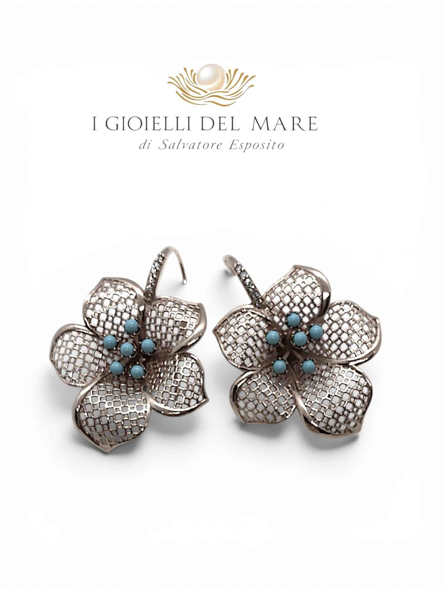 Orecchini fiori in argento e turchese fatti a mano
